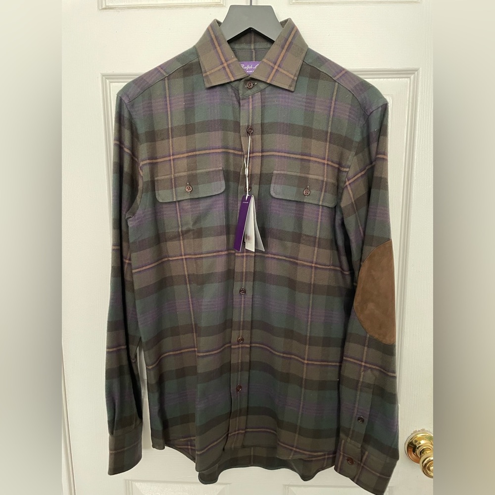 Purple Label - Plaid Shirt w Suede Patch